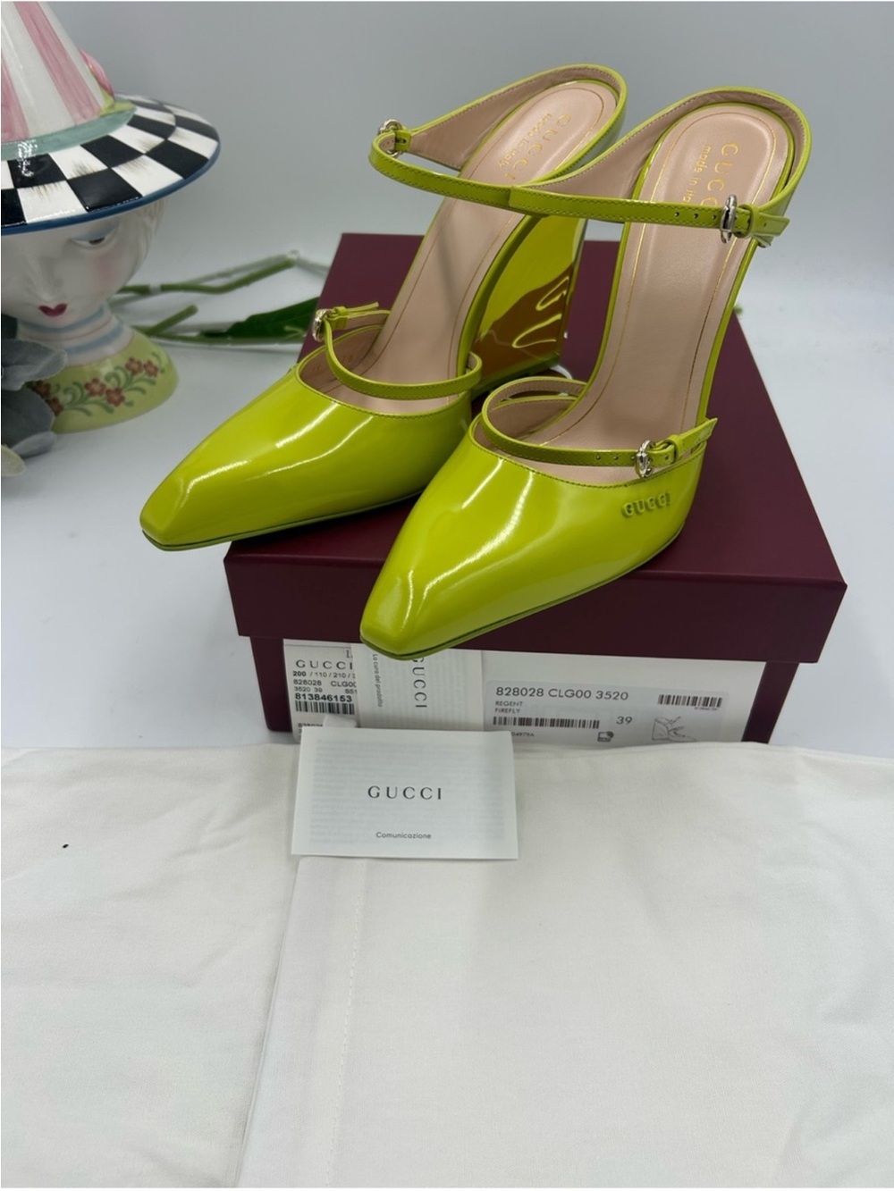 SOLD !!!!! Women’s Gucci CHRISTY 110 patent leather wedge mules size 39 - Picture 8 of 11